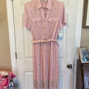 Leslie Fay Size 16 Pink Floral Midi Dress